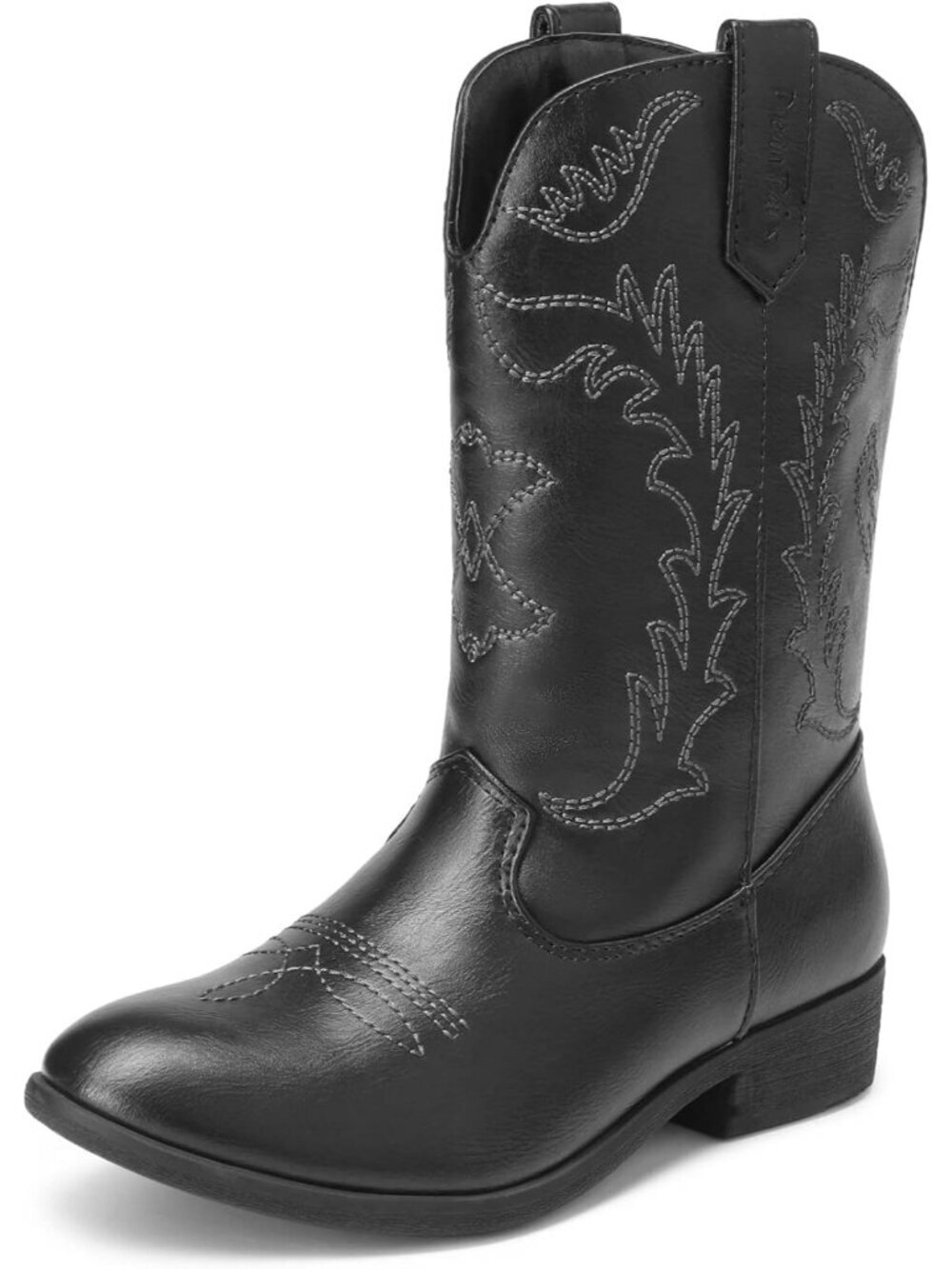 Dream Pairs Girls Black Embroidered Cowgirl Stylish Girls Mid Calf Shoes Boots